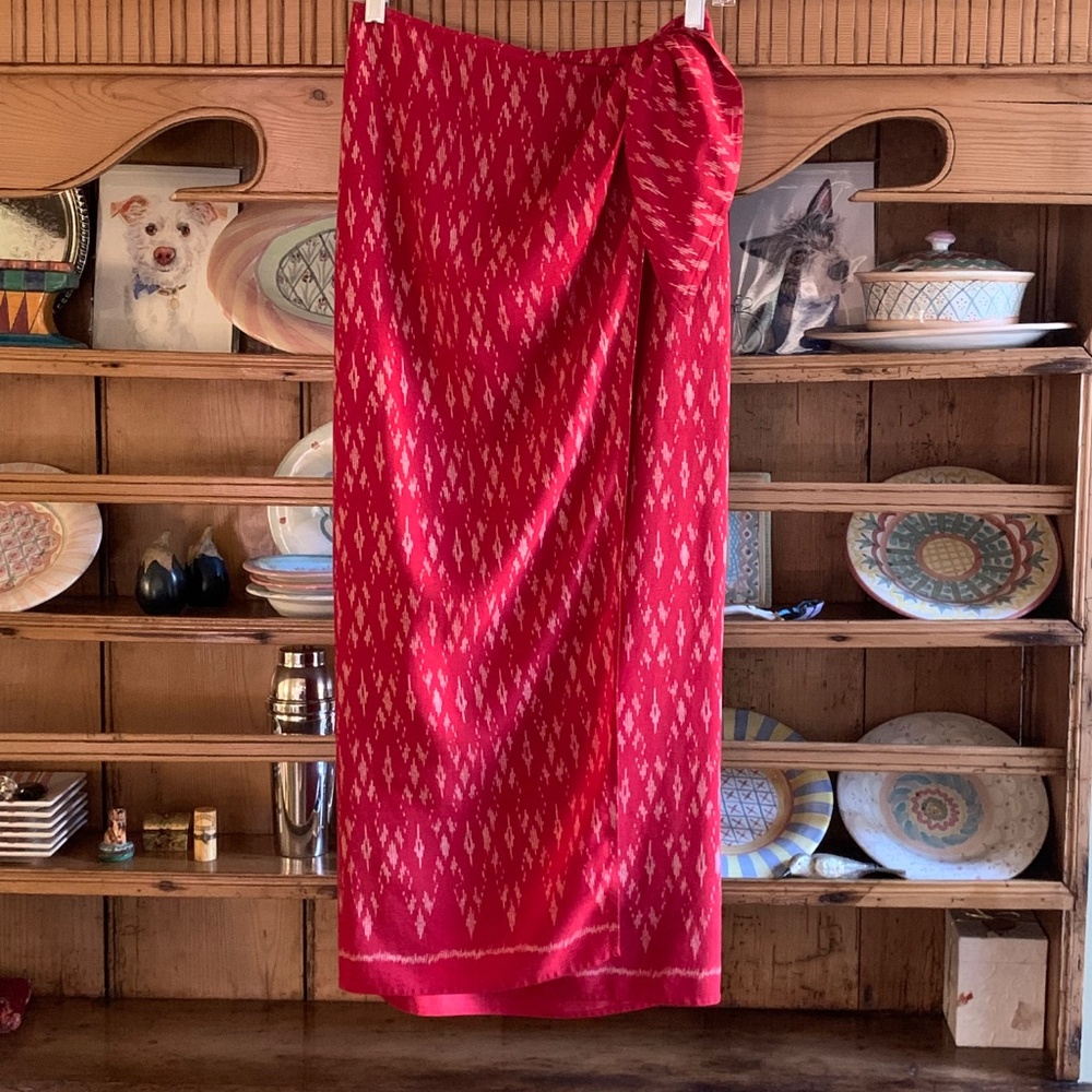 Vintage Lauren Ralph Lauren Red Silk Linen Sarong Wrap Skirt Size 6 - Picture 2 of 5